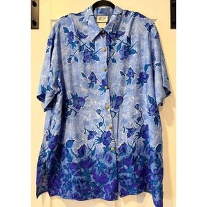 Vintage Kathy Lee Flowy Blue Floral Short-Sleeve Top Women's Sz 26 Plus